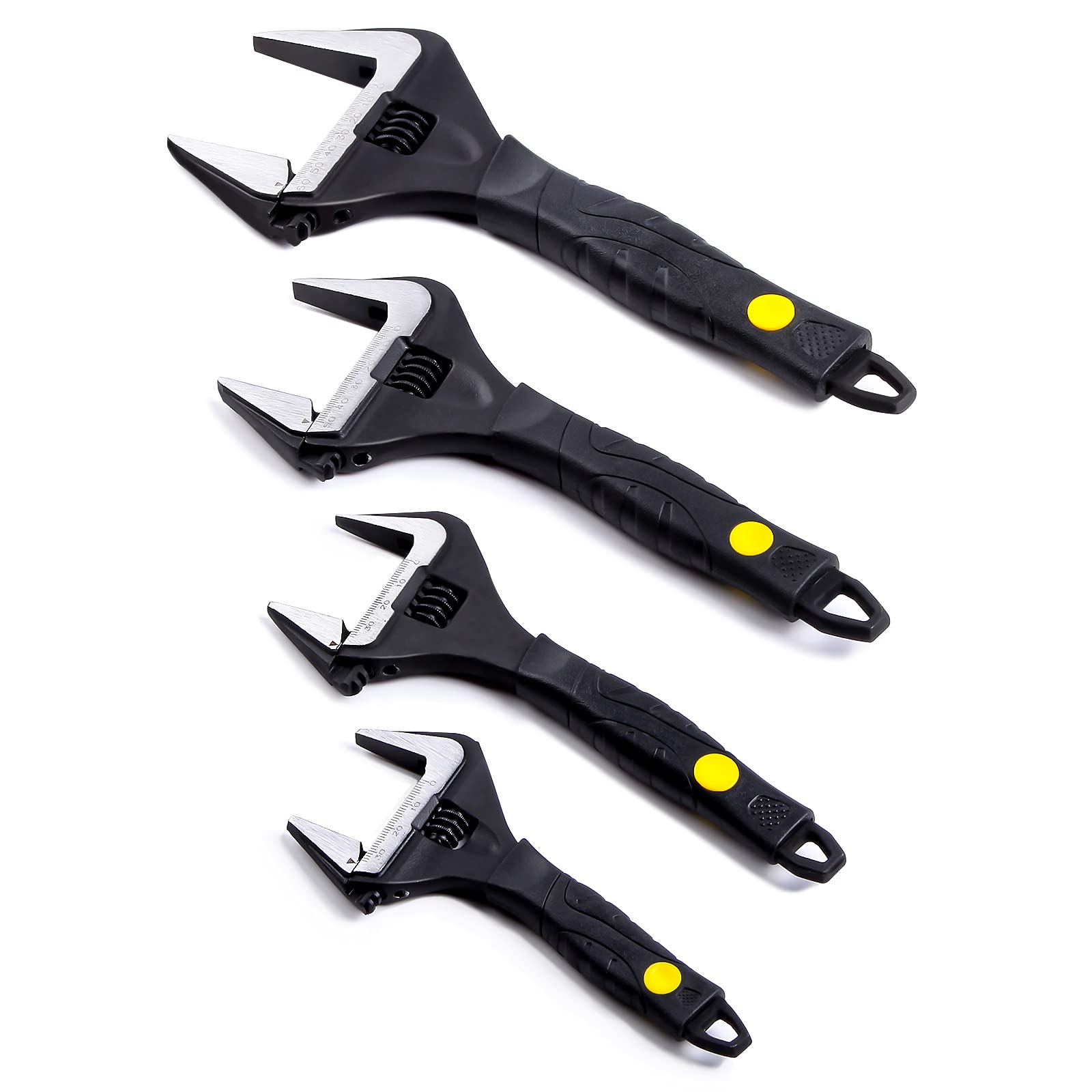 Sharp-tec Adjustable Spanner Set, Wide Jaw Opening Adjustable Wrench, Heavy-Duty Plumbing Tools for Plumbers, 6"+8"+10"+12"