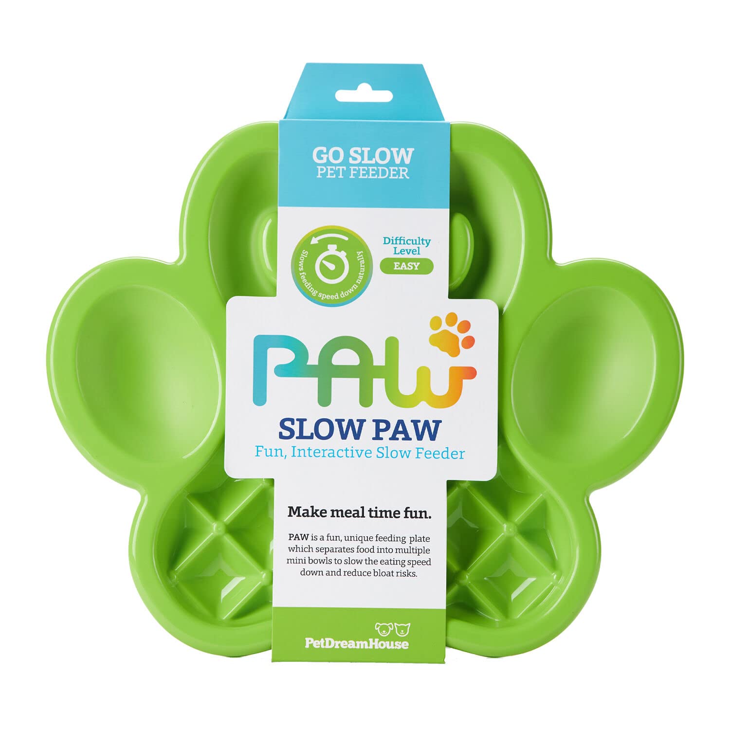 PetDreamHouse PAW Dog Slow Feeder Bowl, Puppies or Cats Plate Food Treats Controls Fast Eating Anti Bloating-Green