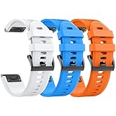 Notocity Compatible with Fenix 5X Watch Bands 26mm Silicone Watch Strap for Fenix 5X/Fenix 5X Plus/Fenix 6X/Fenix 6X Pro/Fenix 7X/Fenix 3/Fenix 3 HR/Tactix/Descent MK1/D2 Delta PX/D2 Charlie(Blue/Orange/White)