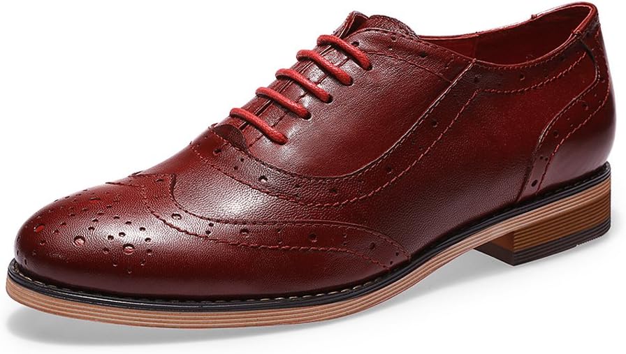 Mona flying Women's Leather Perforated Lace-up Oxfords Brogue Wingtip Derby Saddle Shoes for Girls ladis Women