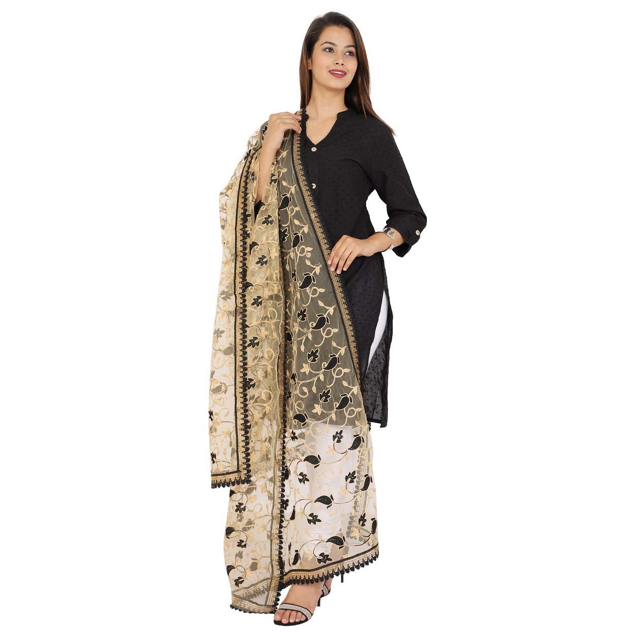 beriya fashion women's dupatta net with embroidery aari work
