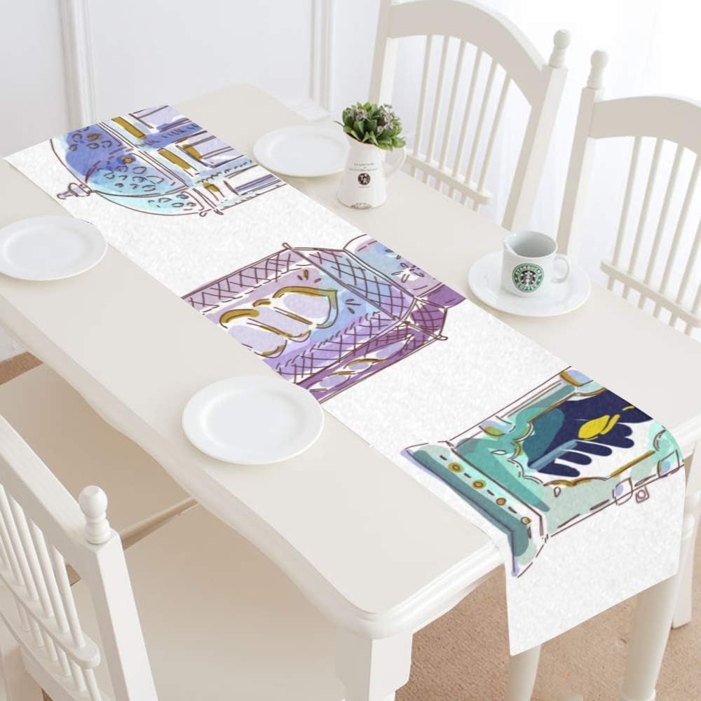 YPink Table Runner Farmhouse Ramadan Watercolor Arabic Lanterns Beautiful Flowers Nook Table Runner Farm Table Runner 16x72 Inch for Dinner Parties Events Decor