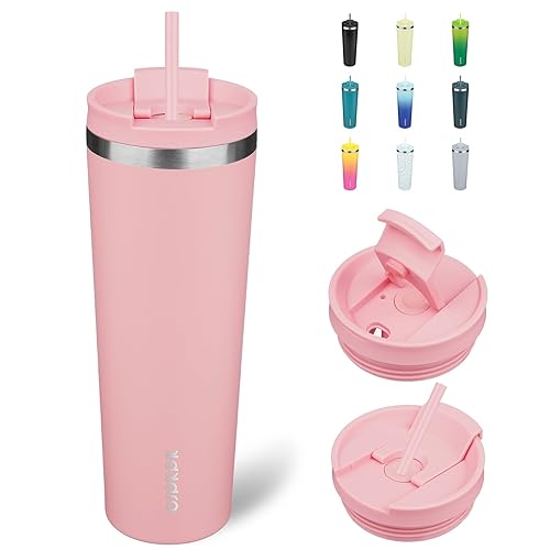 BJPKPK 30oz Tumbler With lid And Straw Stainless Steel Travel Coffee Mug Insulated Tumblers Cups,Light Pink