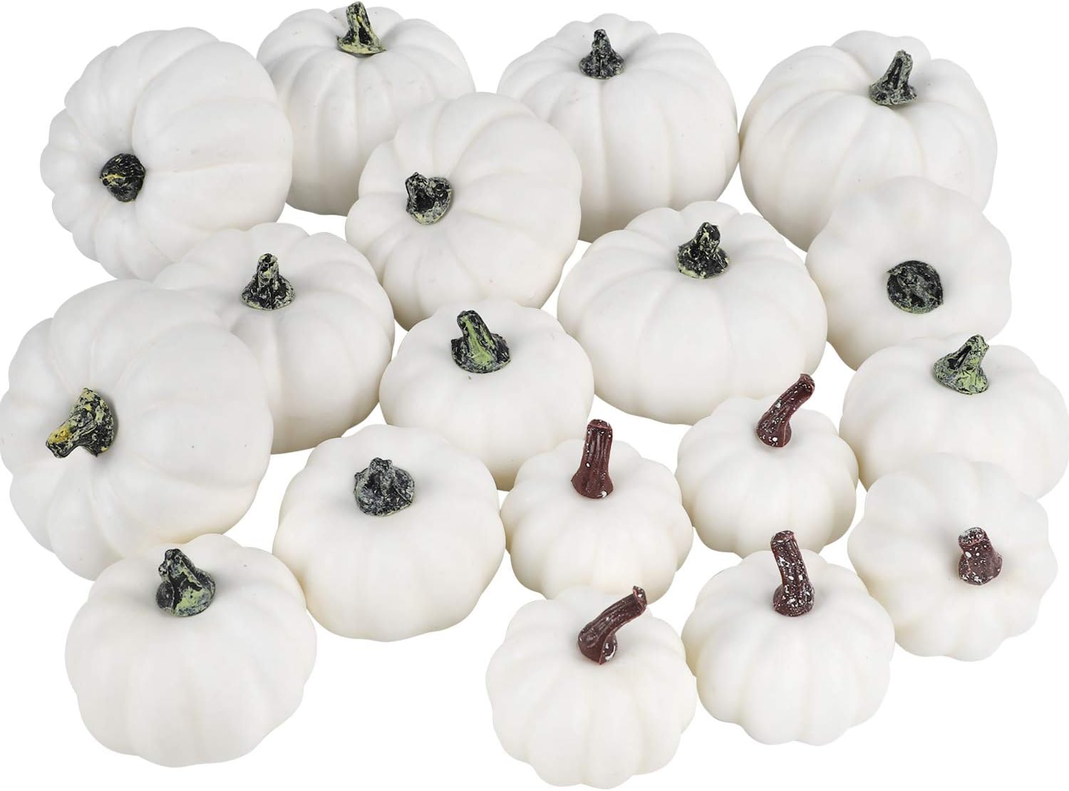 COCOBOO 18pcs Assorted Sizes Artificial White Pumpkins Set for Halloween Thanksgiving Autumn Party Decoration