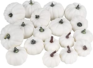 COCOBOO 18pcs Assorted Sizes Artificial White Pumpkins Set for Halloween Thanksgiving Autumn Party Decoration