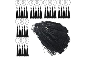 DACUAN 100PCS Black Silky Handmade Soft Tassels Floss Bookmark Tassels with Cord Loop for Jewelry Making DIY Crafts Decoratio