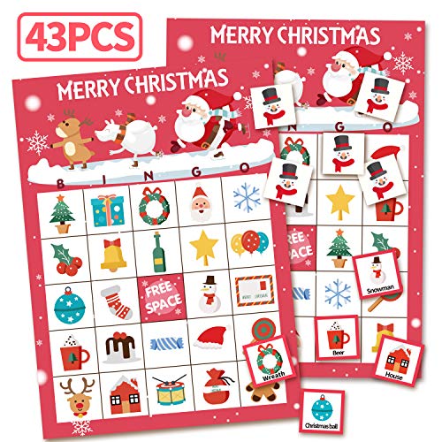 KDKIDPAR Christmas Gift Games Bingo Cards for Kids Class Party Supplies Activity 32 Players