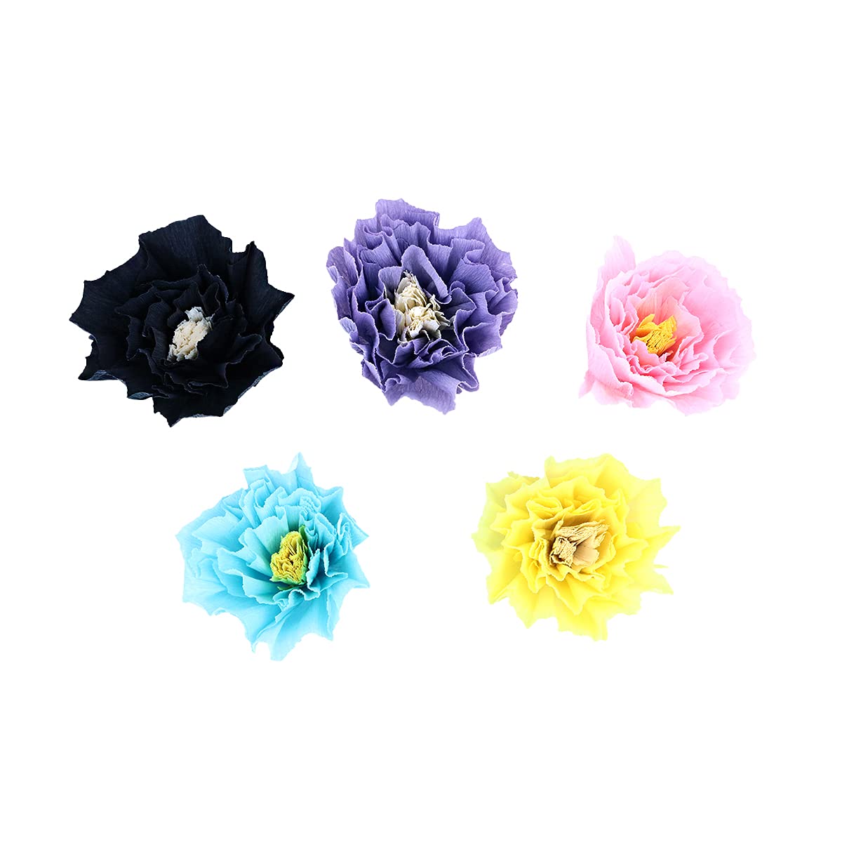 ANCLLO 5 Pieces Crepe Paper Flowers Tissue Paper Flowers DIY Crafting for Wedding Backdrop Nursery Wall Decoration (Light Purple, Black, Pink, Yellow, Blue)