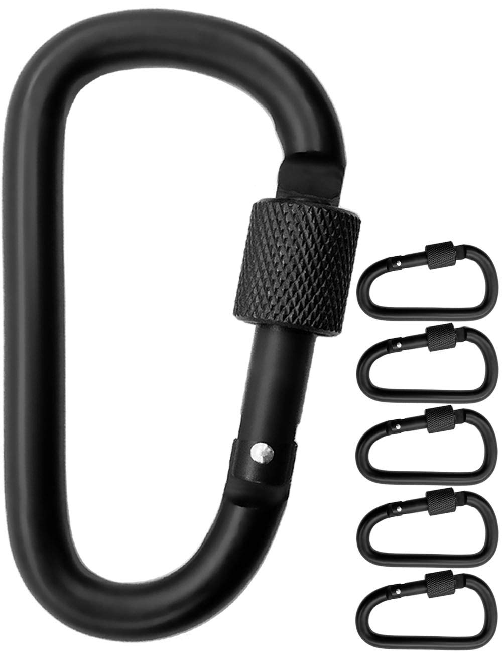 Outdoor Saxx® - 5 x large screw carabiners, carabiner hooks for attaching equipment, aluminium, 8 cm, black, pack of 5