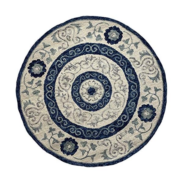 Lr Home Blue and Ivory Vintage Floral Cottage Round Rug, Blue/Ivory The Home Kitchen Store