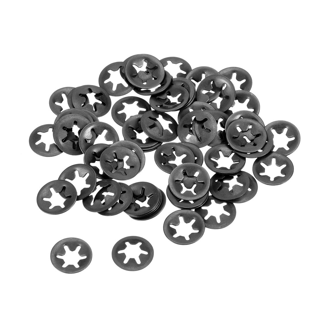 sourcing map M5 Washer 4.3mm I.D. 12mm O.D. Internal Tooth Lock Washers Push-On Locking Speed Clip 65Mn Black Oxide Finish 60pcs