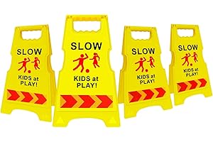 SOLARMINGLE Slow Down Kids at Play Signs - 4-Pack Reflective Safety Signs with Double-Sided Text & Graphics, Easy-to-See Children at Play Street for Neighborhoods