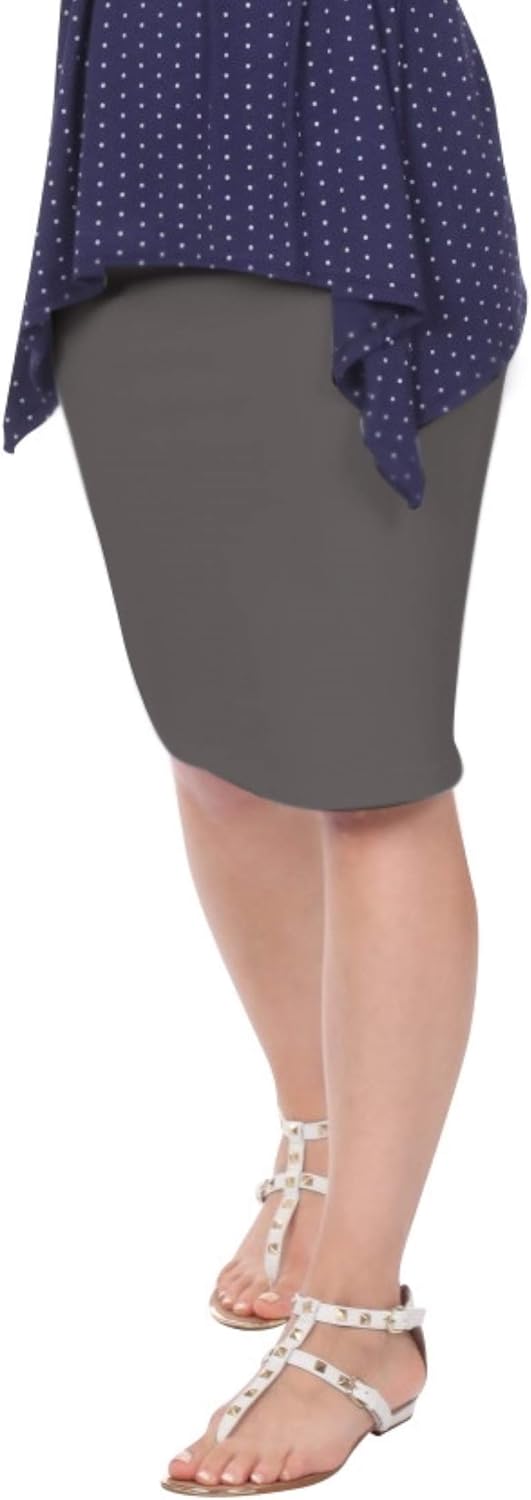 Kosher Casual Womens Modest Knee-Length Fitted Lightweight Cotton Spandex Pencil Skirt