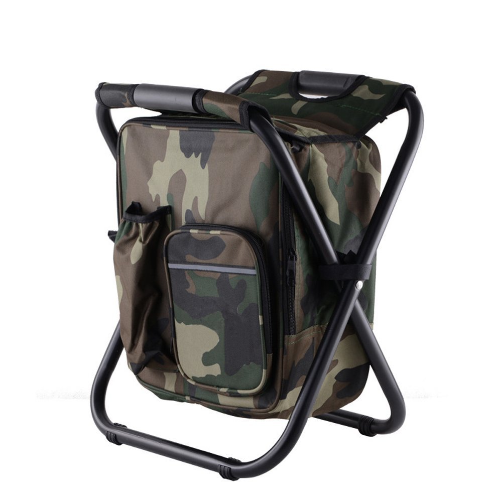 Nadalan Outdoor Folding Chairs Fishing Backpack Stool,Portable Camping Stool,Foldable Chair with Double Layer Oxford Fabric Cooler Bag for Fishing,Beach,Camping,House and Outing (Camouflage)