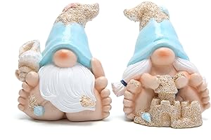 Hodao Summer Garden Gnomes Decorations 2pcs Beach Ocean Topics Figurines Conch Beach Castle Cute Bigfoot Gnome Nisse Scandinavian Dwarf Elf Indoor Home Decor Summer Gnomes Gifts