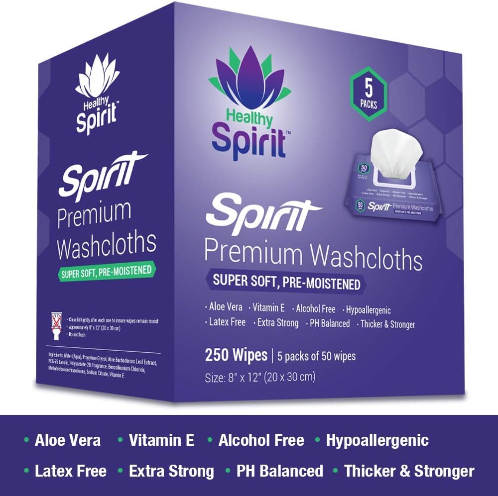Healthy Spirit Disposable Washcloths 250 Count - Adult Wipes Extra Large, Adult Wipes for Incontinence & Cleansing, 8"x12", 250 Count, White: Health & Personal Care