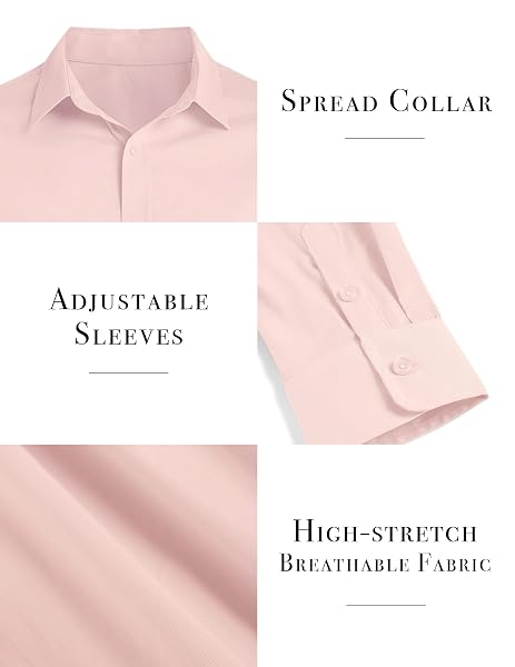 ZAFUL MENS DRESS SHIRTS SLIM FIT BUTTON DOWN LONG SLEEVE STRETCH COLLARED SHIRT COTTON WRINKLE FREE BUTTON UP MENS TOPS PINK 3X-LARGE