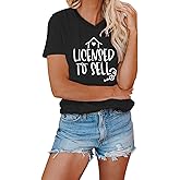 AEURPLT Womens Summer Casual Short Sleeve T Shirt Licensed to Sell Real Estate Shirt Tees Tops
