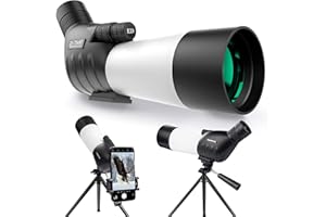 YUANZIMOO 25-75x60 Spotting Scopes for Target Shooting Spotter Scope Hunting Bird Watching 45 Degree Angled with Tripod Carrying Bag Smartphone Adapter White