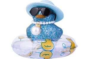MuMyer Sequin Duck Car Ornament, Car Rubber Duck for Dashboard Decorations Accessories with Mini Sun Hat Swim Ring Necklace Sunglasses(B2)