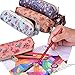eBoot 7 Inch Flower Pattern Zipper Canvas Pen Pencil Case Stationery Pouch Bag Case Cosmetic Bags, Set of 5