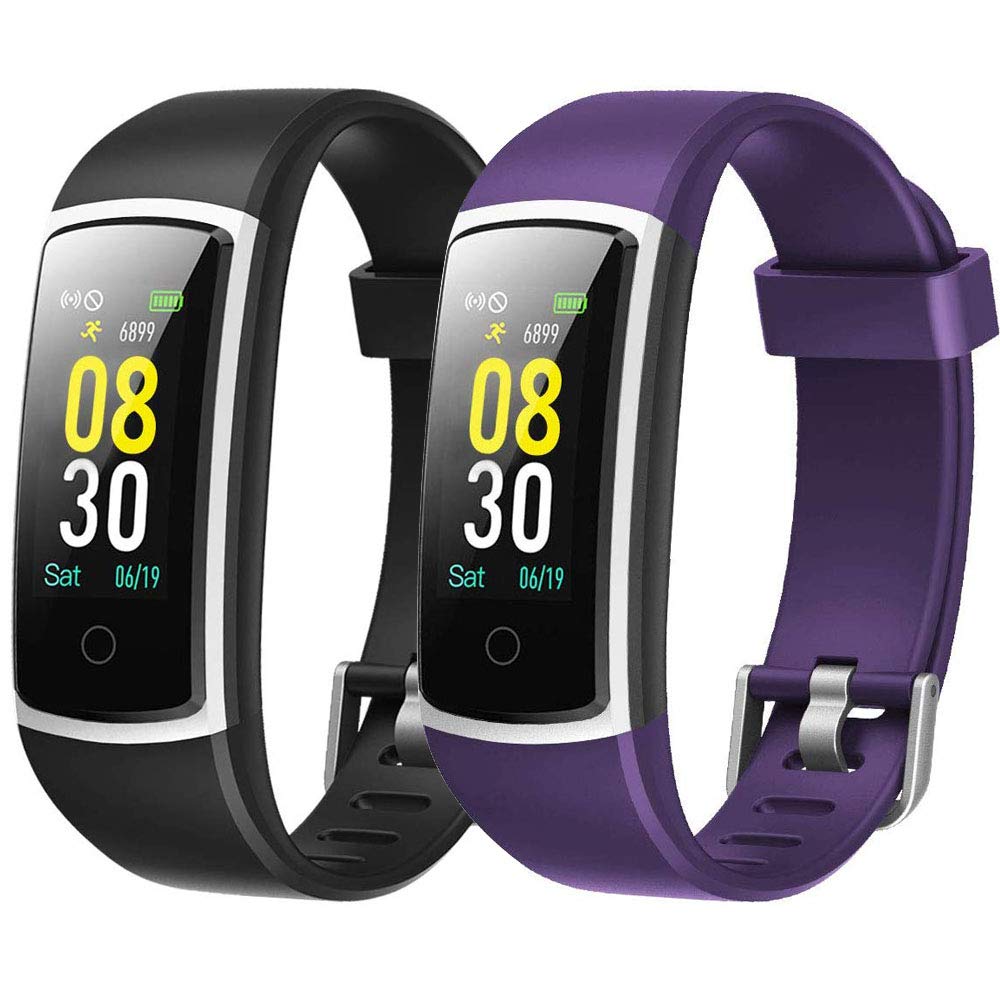 Flenco Replacement Strap For ID128 Color HR / SW336 Fitness Tracker (Black + Purple)