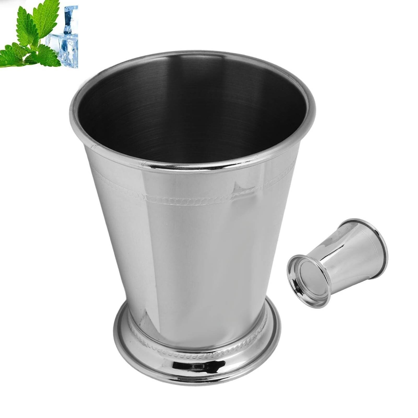 Mint Julep Cups, Barfly Julep Cup Metal Cocktail Glasses for Beer Juice Beverage Stainless Steel Beaded Mint Julep CupsMint Julep Glasses for Cocktails Mixed Drinks Mojito Cup for Party Bar (Silver)
