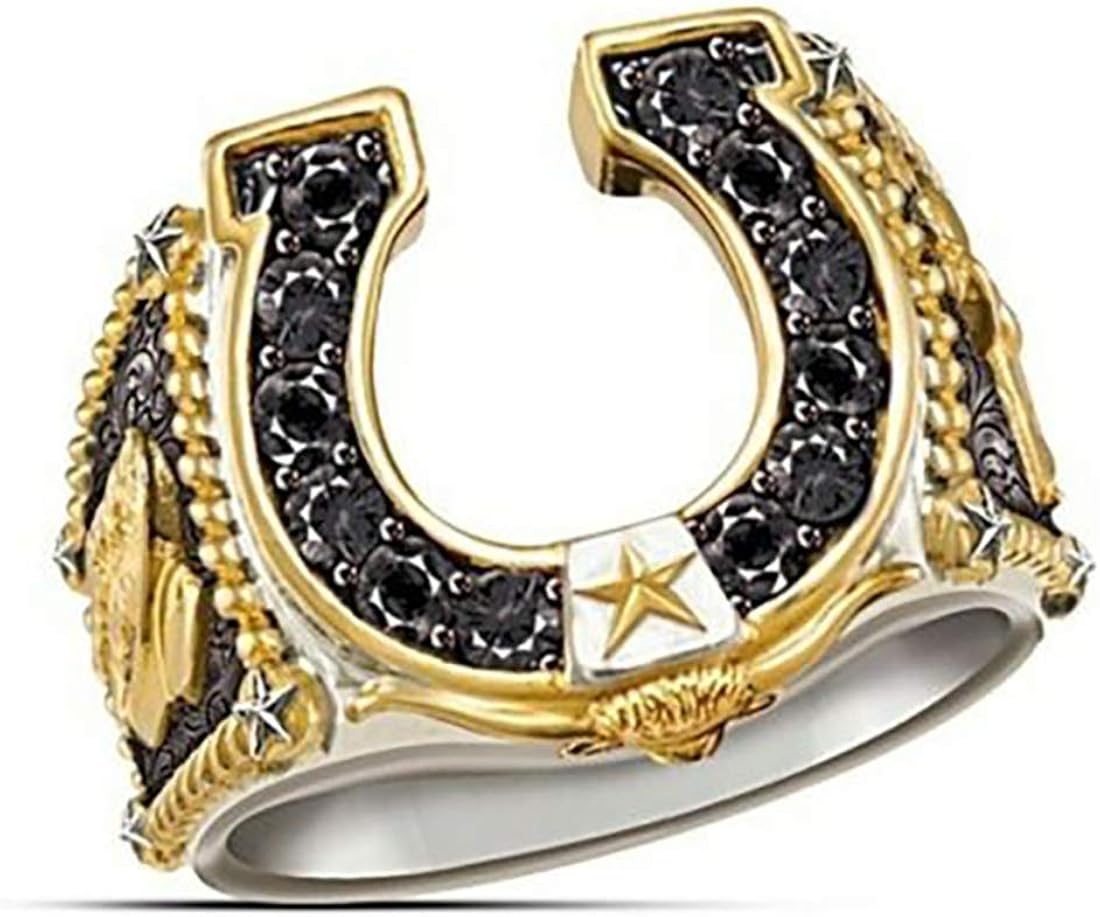 Mens Horseshoe Shape Ring 18K Gold Spirit Ethnic Ring Cowboy Boot