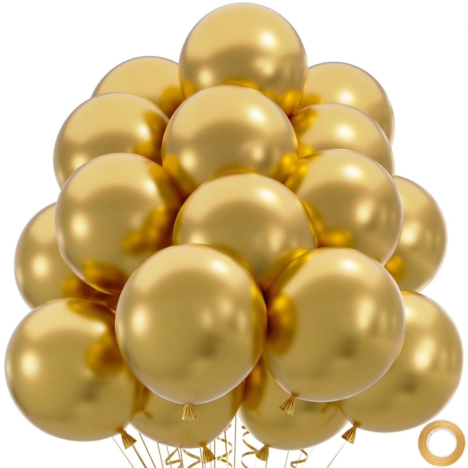 Photo 1 of 50pcs Metallic Gold Balloons, Helium Quality 12inch Chrome Gold Latex Balloons for Balloon Garland Arch As Wedding Graduation Birthday Party Decoration (with Ribbon & Glue)