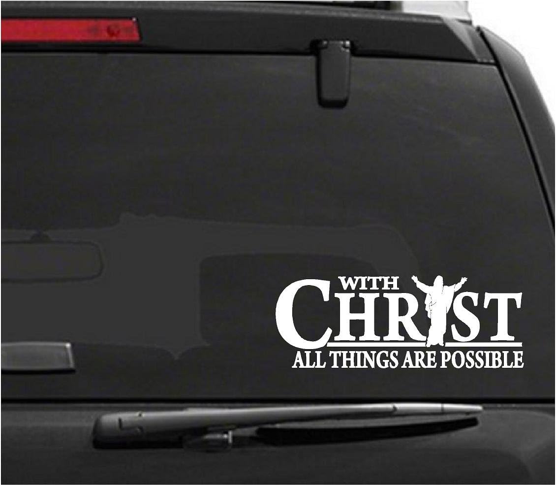 Jeyfel: Vinyl Decal Sticker. Car, Window, Wall... Christian. With Christ All Things Are Possible (8"w X 3"h)