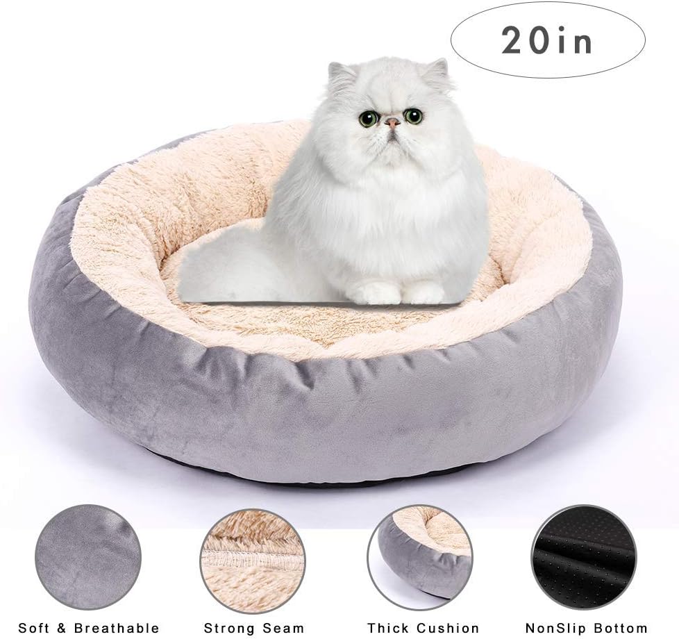 CHEERHUNTING Cat Kitten Bed Round Donut Kitty and Dog Cushion Bed, 20in Pet Bed for Cats or Small Dogs, Anti-Slip & Water-Resistant Bottom, Super Soft Durable Fabric Machine Washable : Pet Supplies
