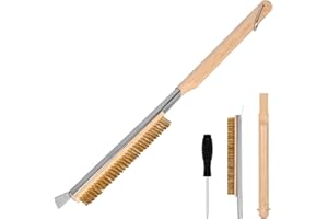 Aolso Pizza Oven Brush, 21" Brush and Stainless Steel Scraper for Pizza Stone, BBQ Grill Cleaning Brush Non Scratch Heat Proof Brass Bristles with Screwdriver, Outdoor Pizza Oven Accessories