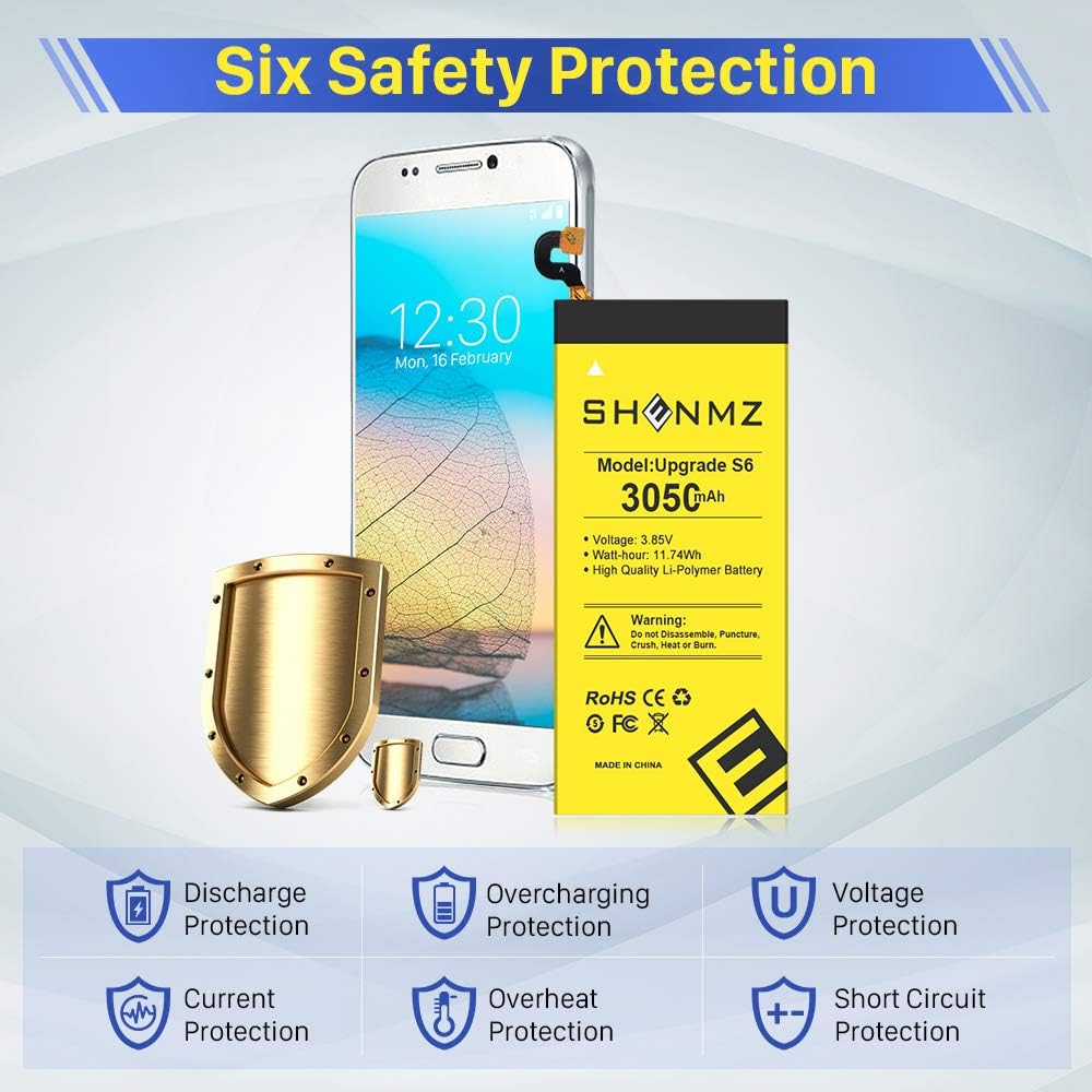Galaxy S6 Battery Replacement Kit, 3050mAh SHENMZ Internal Li-Polymer Replacement EB-BG920ABE Battery for Samsung Galaxy S6 G920V G920A G920T G920P-[3 Years Warranty]