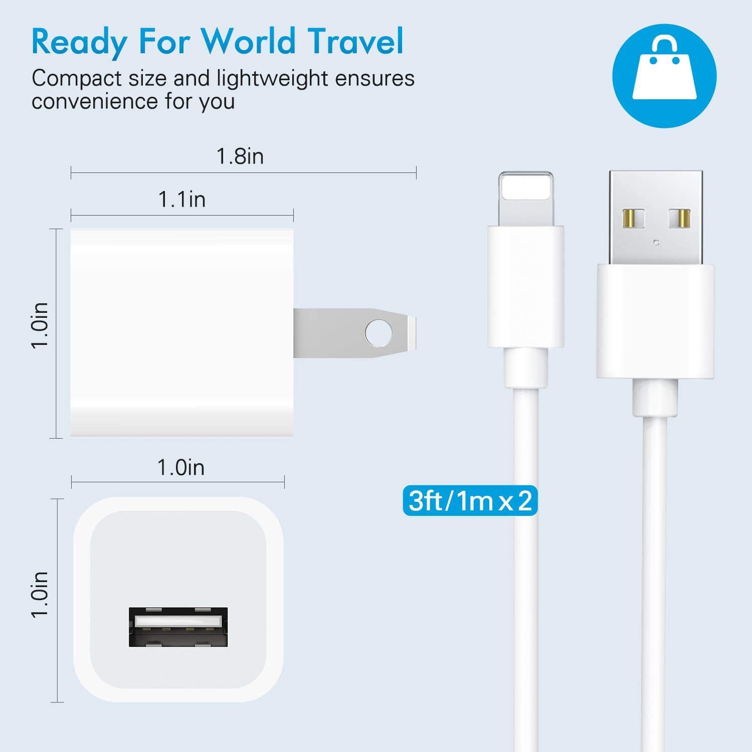 (Apple MFi Certified)iPhone Charger,2Pack 5W Usb Power Adapter & Lightning to Usb Cable,3FT Lightning Cable Fast Charging Data Sync Transfer Cord with USB Plug Wall Charger for iPhone 11 XS XR X 8 7 6: Home Audio & Theater