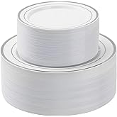 BESTSTAR 100PCS Silver Plastic Plates Set, 50 10.25 inch Dinner Plate and 50 7.5 inch Dessert Plates, Premium Disposable Plates for Party, Wedding