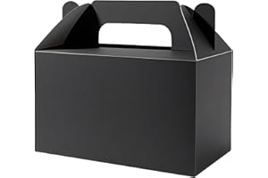 PEIQICHU 24 Pack Candy Treat Boxes Snack Goodie Bags Party Favors Box Party Gift Bags for Birthday, Baby Shower, Weddings Cardboard Candy Containers With Handle, Gable Style, Black