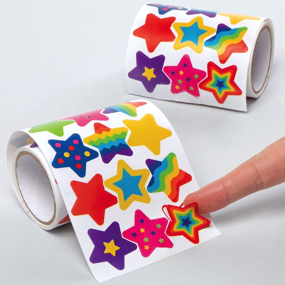 Baker Ross AX419 Star Sticker Rolls Value Pack - Pack of 600, Stickers for Kids, Great Stickers for Scrapbooking, Card Making, School and Kids Craft Supplies
