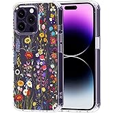 MOSNOVO Case for iPhone 14 Pro Max, [Buffertech 6.6ft Military-Grade Drop Protection] [Anti Peel Off Tech] Clear TPU Bumper Phone Case Cover Design - Wildflower Meadow