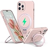 PuyaTeya Liquid Silicone Case for iPhone 14 pro MAX with Magnetic Ring Stand, Upgraded Camera Lens Protection, Mil-Grade Drop Shockproof, Anti-Scratch Microfiber Lining Silicone Case (Pink)