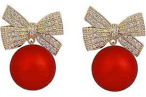AKTULLY Bow Earrings for Women Pink Bow Pearl Earrings Rhinestone Bow Earrings Christmas Bow Stud Earrings for Women Birthday Christmas New Year Party Jewelry