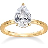 PAVOI 14K Gold Plated Simple 2.5CT Pear Cubic Zirconia Hidden Halo Eternity Ring Fake Bridal Wedding Promise Statement - Engagement Ring for Women
