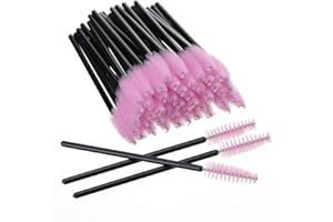 Elisel 100 PCS Disposable Eyelash Brushes Mascara Brushes Eye Lash Eyebrow Applicator Cosmetic Makeup Brush Tool Kits (Black-Pink)