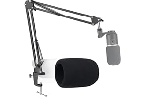 SUNMON AT2020 Boom Arm with Foam Pop Filter, Adjustable AT2020 Microphone Arm Stand with 3/8’’ to 5/8’’ Adapter, Mic Arm Stan