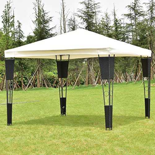 oldzon Outdoor 10'x10' Rattan Wicker Gazebo Canopy Tent Shelter Awning W/Beige Cover with Ebook