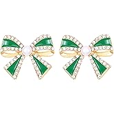 Gold Bow Earrings for Women Dainty Pearl Bow Knot Earrings Pearl Bowknot Stud Earring Wedding Party Christmas Jewelry