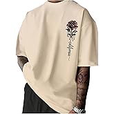 GORGLITTER Men's Floral Tee Short Sleeve Drop Shoulder Vintage Summer T Shirt