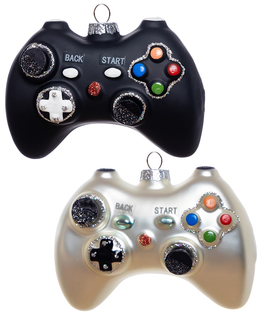 Photo 1 of 2 Pack Glass Video Game Controller Christmas Ornaments, Hand Painted Blown Glass Gamer Gaming Ornaments for Christmas Tree Decorations