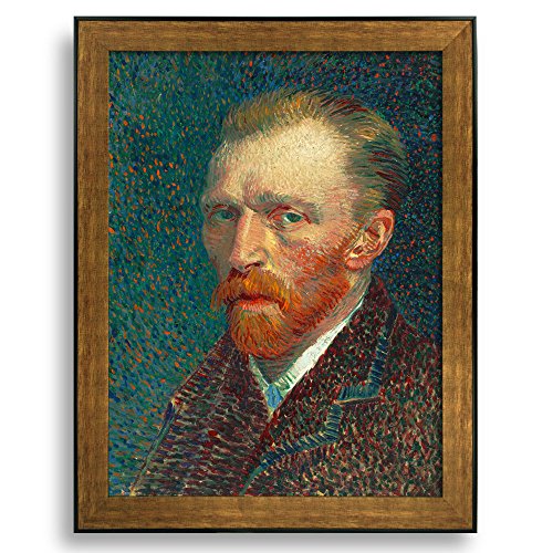 Self Portrait by Vincent Van Gogh Framed Art Print Famous Painting Wall Decor Bronze and Black Frame
