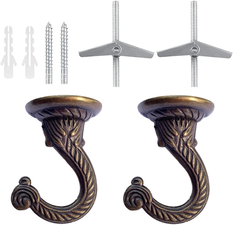 Outdoor Hanging Brackets - diplambr Swag Hook Heavy Duty Ceiling Hook with Hardware for Ceiling Installation Cavity Wall Fixing Hanging Plants Chandeliers Wind Chimes etc. Indoor&Outdoor (2, Bronze)