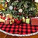 OurWarm 48 Inch Plaid Christmas Tree Skirt, Red and Black Buffalo Plaid Check Tree Skirt with Pom Pom, Double Layers Rustic Xmas Tree Skirt for Indoor Outdoor Holiday Christmas Decorations